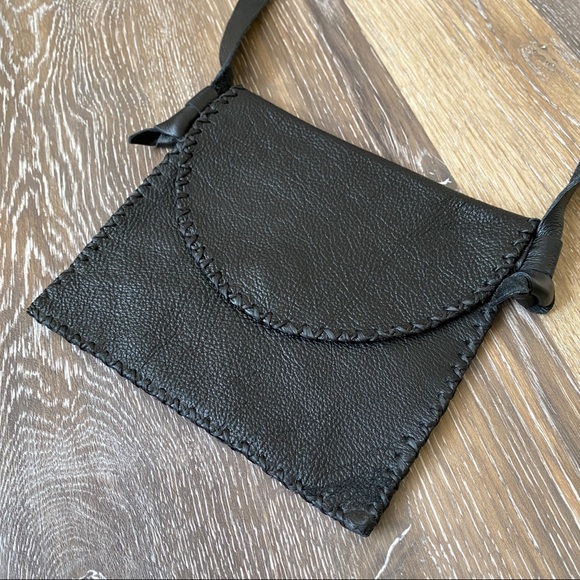 LEATHER Crossbody Sling Hand Made Black Purse Bag - Picture 2 of 7